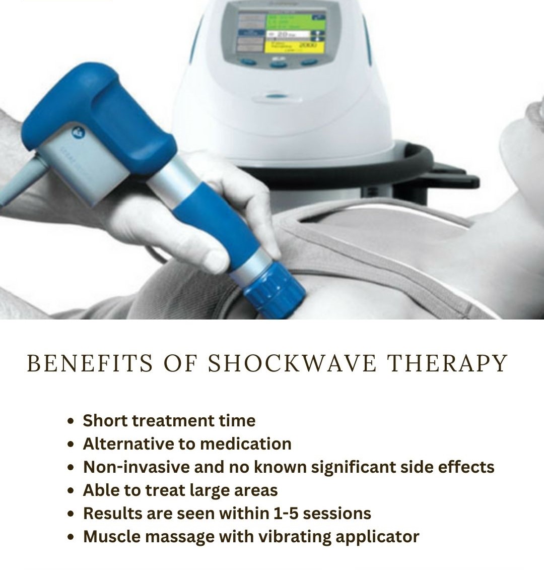 Our Shockwave Therapy Treatment offers effective modality in relieving pain intensity and increases the functionality and quality of life. - 3